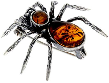 Spinne-Brosche Sterling-Silber 925 Baltischer Bernstein - 4152
