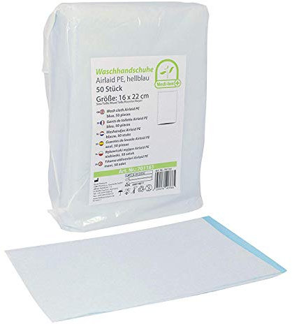 Medi-Inn+ Jetable Gants de Toilette Airlaid Pe Jetable Gant de Toilette Bleu Clair (Quantité:50 Pièce)