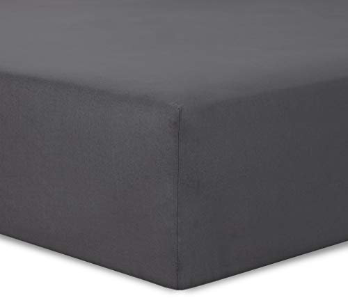 VISION - Drap Housse 140 x 190 cm - Coloris: Anthracite - 100% Coton: 57 Fils - 4 Coins élastiques