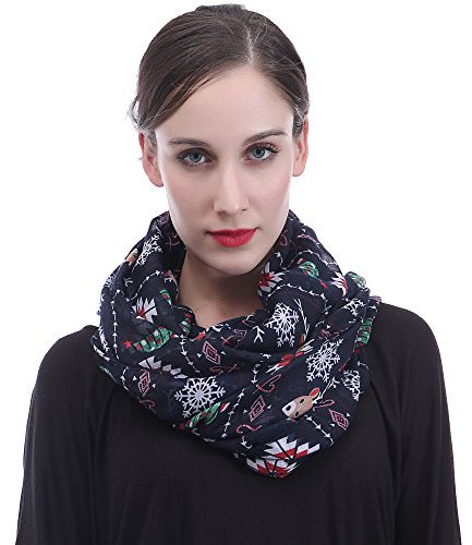 Lina & Lily Damen Loop Schal mit Weihnachts-Muster (Dunkelblau, Weihnachts-Rentier)