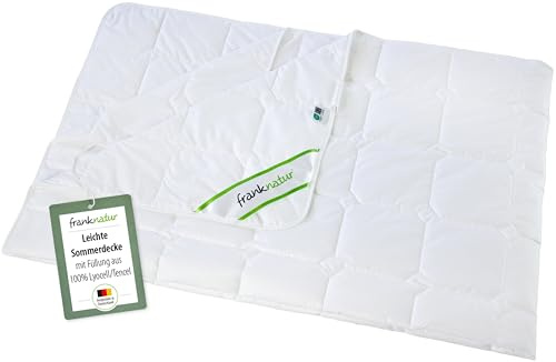 franknatur Lyocell Bettdecke 140x220 cm Tencel Sommerdecke | mit Baumwollbezug, leichte Sommerbettdecke, atmungsaktiv, temperaturausgleichend, waschbar, Oeko-TEX, Allergiker geeignet