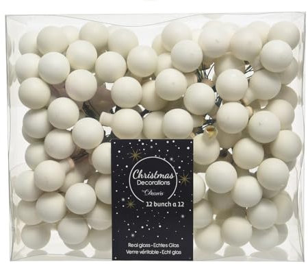 Weihnachtskugeln am Draht Glas 2cm x 144 Stück Spiegelbeeren Mini Ivory wollweiß Elfenbein Creme matt