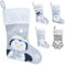 Varsany Hochwertige Weihnachtsstrümpfe mit Pinguin-Motiv, personalisierbar, für Familie und Haustiere, Grau
