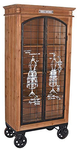 Vitrinenschrank „Villa Susanne“ – Vintage Standvitrine | Holz, Metall & Glas | 2 Glastüren & 4 Ablagen | Schrank auf Rollen lof081 Palazzo Exklusiv