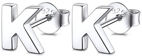 FOCALOOK Silber 925 Buchstabe K Ohrringe - Minimalistischer Ohrstecker Schmuck für Frauen und Mädchen