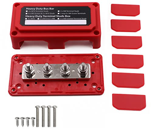 Gloaso 12V Bus Bar Power Distribution 300A Heavy Duty Module Busbar with 4x M8 Posts Terminals Blocks, 12 Volt-48V DC Battery Junction Blocks 300 Amp for Car Trucks Boat Marine Caravan Yacht, Red