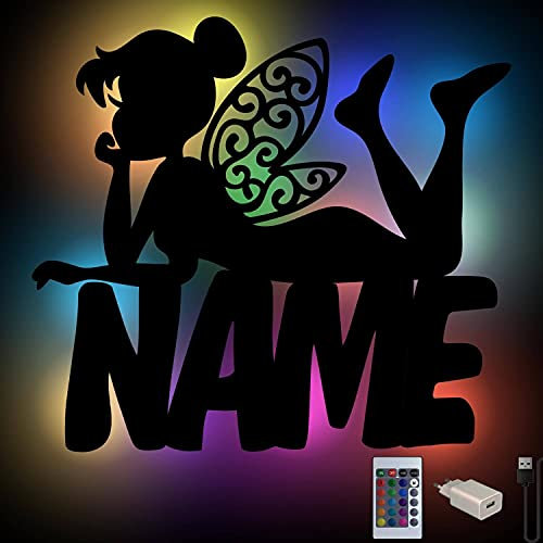 RGB USB Fee Nachtlicht Geschenke mit Namen personalisiert Schlummerlicht Baby-Zimmer Kinder-Zimmer Stilllampe Holz Wand-Lampe Junge Mädchen