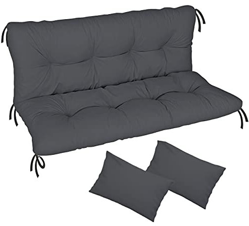 Ferocity Auflage für Hollywoodschaukel 100x50x50 Gartenbankauflage und 2 Kissen Palettenauflage Bankauflage Sitzkissen und Rückenkissen Matratze Sitzpolster Gartenpolster, Graphit [133]