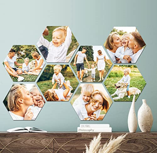 Ihr Fotowand selbst gestalten - Wandbilder auf Hexagon - Bilderrahmen Collage - Personalisierte Geschenke - Wandcollage Foto Wand Collage - Wanddeko Fotogeschenke mit eigenem Foto (Large, 8 Stück)
