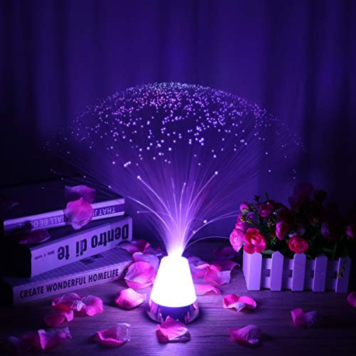 13 Zoll Farbe Wechseln Faseroptik Licht Batteriebetriebene Eisfaserstimmung Neuheit Lampen mit Kristallen Base Bunte Sinnes Licht Für Hochzeit Valentinstag (Bunt)