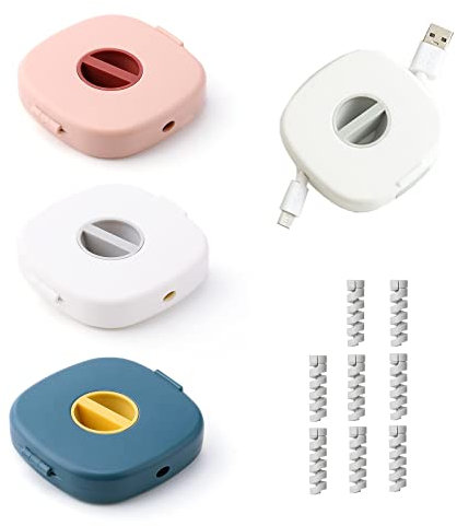 CARURLIFF 4 x einziehbare Kabel-Management-Mini-Kopfhörer-Kabelwickler, Organizer, Maus-Kabeltrommel und 8 x Kabelschutz