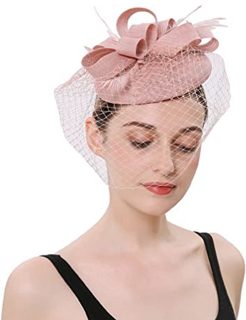 Lurrose Damenhut Fascinator- Hüte Teeparty- Hut- Clips Stirnband Blumenmaschenschleier- Hut Fascinator- Kopfbedeckung für Halloween- Rosa Brautschleier