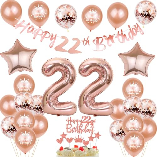 Deko 22. Geburtstag Frauen, Rosegold Tortendeko 22 Geburtstag Frau Luftballons 22 Geburtstag Frau Party Ballons mit Zahl 22 Ballon 22. Geburtstag Frauen Geburtstagsdeko 22 Jahre Frauen Ballon