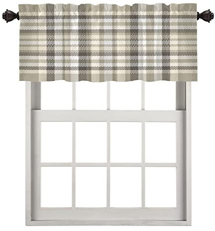 BaoNews Grau Karierte Küchenvolants für Fenster, grau-kariert, Verdunkelungsvolants, mehrschichtig, Polyester-Vorhänge für Küche, Schlafzimmer, 1 Packung, 132 x 45 cm