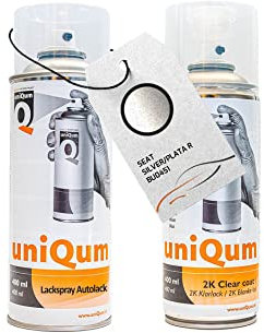 UniQum Autolack + Klarlack 2K Spraydose für SEAT SILVER/PLATA R BU0451 Autolack Reparatur 2 x 400 ml
