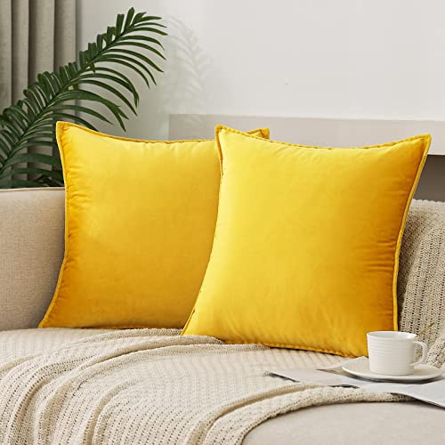 Velvet Yellow Throw Pillow Covers 20”x20”Pack of 2 Soft Decorative | Square Cushion Covers for Couch Sofa Bed Livingroom Car Home Decor,50x50Cm