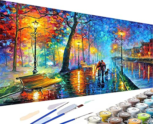 YALKIN DIY Large Paint by Numbers for Adults Beginners 36 W x 16 L, Without Frame DIY Street Couple Gift Canvas Oil Painting Acrylic Paints Kits Drawing Paintwork with Accessories for Home Decor