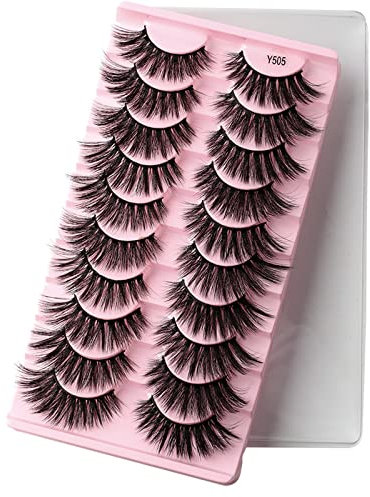 VwyuEgg 3D Falsche Wimpern,10 Paar natural fake lashes Handgemacht Fake Eyelashes Wiederverwendbar Faux Mink Nerzwimpern Von (Y505)
