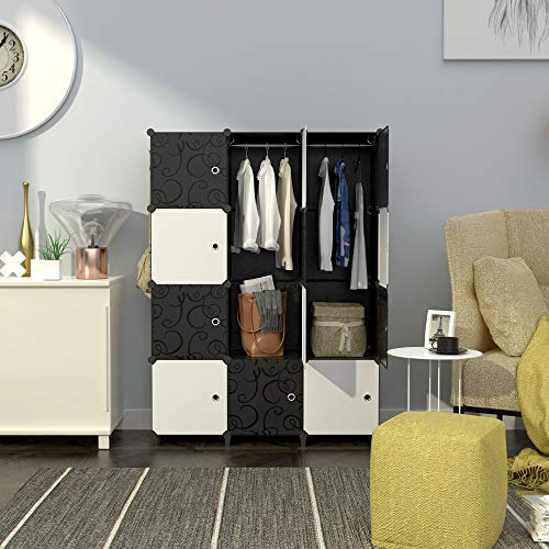 HOMIDEC Armario Modular de 12 Cubos, Guardarropa portátil con 2 Barra para Colgar Ropa