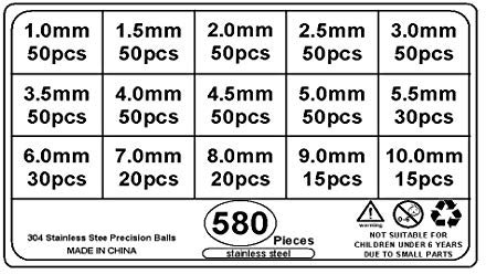 moaupr 580 × (1-10 mm) Roulements à Billes en Acier Inoxydable, également utilisés comme Perles de Nettoyage Boules de Nettoyage pour Carafe de Bouteille de vin et Autres Verres