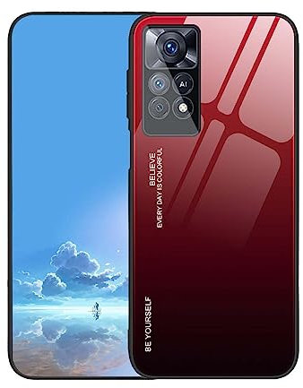 UPLAI Hülle für Xiaomi Redmi Note 12 Pro 4G, Slim Stoßfest Farbverlauf Handyhülle Case, Temperiertes Glas Rücken and Sanft TPU Silikon Bumper Schutzhülle Cover.Rot Schwarz