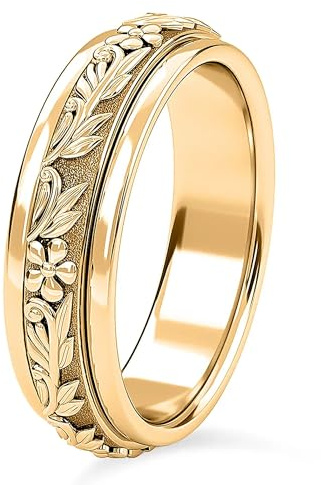TJC Anxiety Ring for Women & Men 925 Sterling Silver Fidget Spinner Ring | Anti Stress Rotating Worry Band Gift for Him Her, Silver & Gold Plated Thumb or Pinky Mood Meditation Ring, Comfort Fit