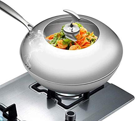 OQHAIR kitchen pots and pans Stainless Steel Premium NonStick ScratchResistant Wok, Carbon Steel Wok by Master Class Professional Large Non Stick Carbon Steel Induction Safe Wok, 30Cm Fry