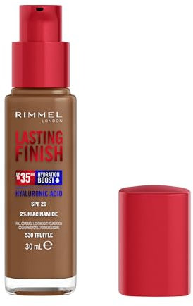 Rimmel London Lasting Finish jusqu'à 35h, 530 Truffle, fond de teint, longue tenue, hydratant, formule vegan, couvrance totale, 30 ml