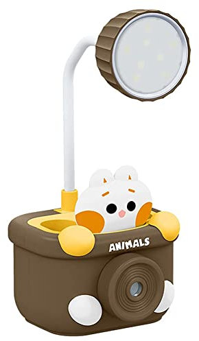 Jolsaawie Lampe de Bureau, Lampe de Bureau pour Enfants, Lampe de Bureau pour les Soins des Yeux, Lampe de Bureau à LED avec Porte-Crayon/, Lampe de Table (Marron)