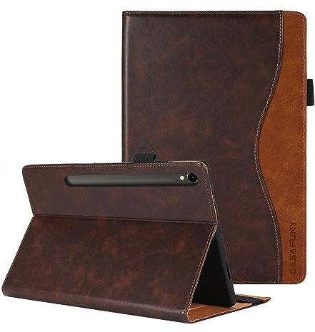 CASAFUNY Hülle für Samsung Galaxy Tab S9 11 Zoll 2023, PU Leder Tablet Schutzhülle mit S Pen Halter Dokumentschlitze für Samsung Galaxy Tab S9 2023, Braun