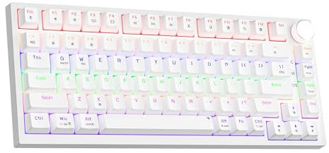 Newmen GM326 75% Percent Mechanical Keyboard,Wired Mini Backlit Hot Swappable Gaming Mechanical Keyboard with Knob,82 Keys Anti-Ghosting Compact White Gaming Keyboards for PC Win Mac,Red Switch