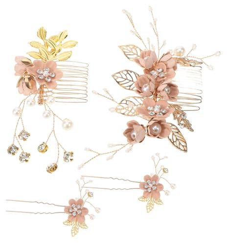 Braut Haarkamm Rosa Legierung, 4 Stück, Floral mit Strass für Hochzeit