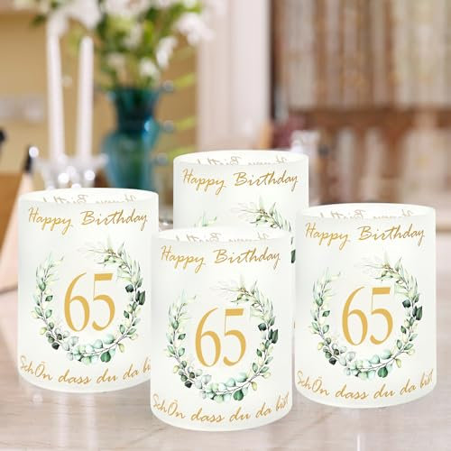 12 Windlicht Tischdeko 65 Geburtstag, Deko 65 Geburtstag Mann Frau, 65 Jahre Happy Birthday Tischdeko, Schön DASS Du Da Bist (65 Jahre)