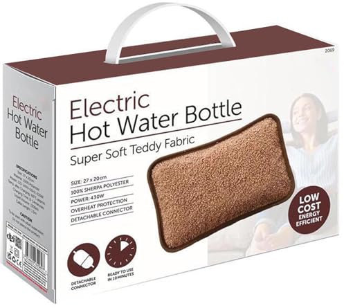 1 Pack Rechargeable Electric Hot Water Bottle Ultra Plush Teddy Plush Bed Hand Warmer Massaging Heat Pad Cozy Pain Relief Fast Heating Auto-Shut Off Function Over-Heat Protection & No Refill Brown