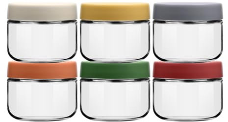 EONJOE Tarros de vidrio de 8 onzas con tapas, 1 taza, recipientes pequeños para pudín de chía, mermelada, aperitivos, yogur, avena durante la noche, caramelos, paquete de 6