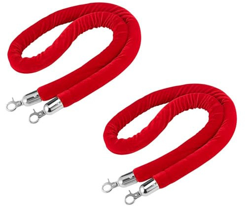 Corde de Barrières Lot de 2 Cordes en Velours Rouge. Cordes de Chandelier de Décoration de Fête avec Crochets Métalliques, Tapis Rouge VIP Cordes Suspendues Barrières de Contrôle des Foules ( Color :