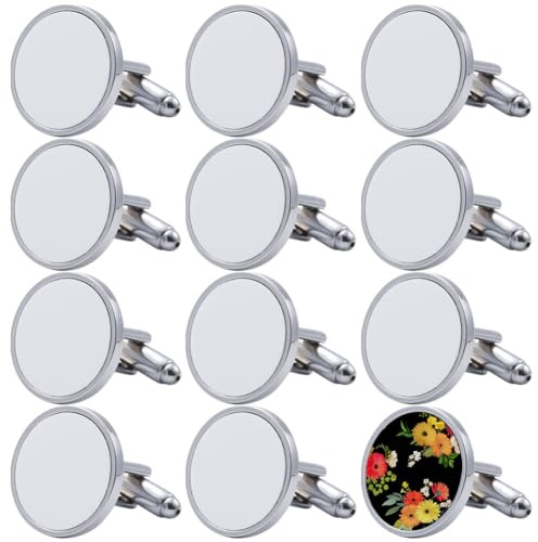 BAOZOON 12 Stück Sublimations-Manschettenknöpfe aus Metall, Rohlinge, Wärmeübertragung, Manschettenknöpfe für Sublimation, blanko, DIY, Hemd, Manschettenknöpfe für Hochzeit, Business und Alltag