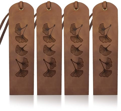 MAYJOYDIY 4 Stück Ginkgoblätter Leder Lesezeichen Herbstblätter Leder Seitenmarker 5×18cm Herbstblätter Handgefertigtes Vintage Lesezeichen Zum Lesen Bücherwürmer Schriftsteller Geschenke