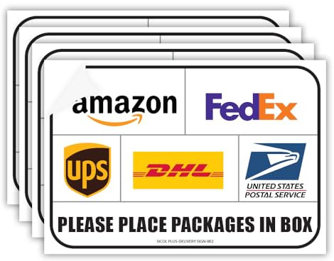 Sicol Plus Paket-Lieferschilder (04 Stück), Paket-Lieferaufkleber, Größe 25,4 x 17,8 cm, Lieferfahrer-Schild, Lieferschilder für Pakete