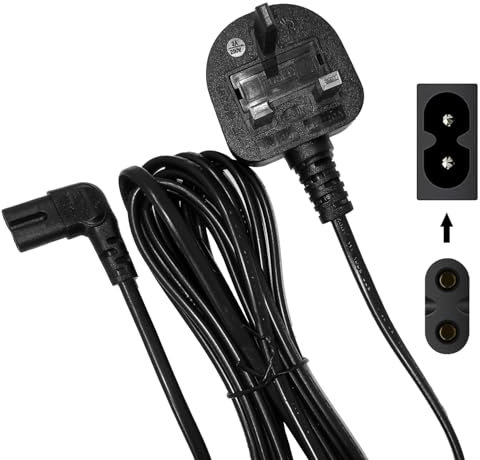 FASTRONICS® Figure Of 8 Power Cable 2-PACK 3M | 2-Pin Right Angle IEC-C7 Connector Universal UK TV Plug & Figure 8 Power Lead | Compatibility: PS4, PS5, Samsung TV, LG TV, Speaker Power Cable 3M