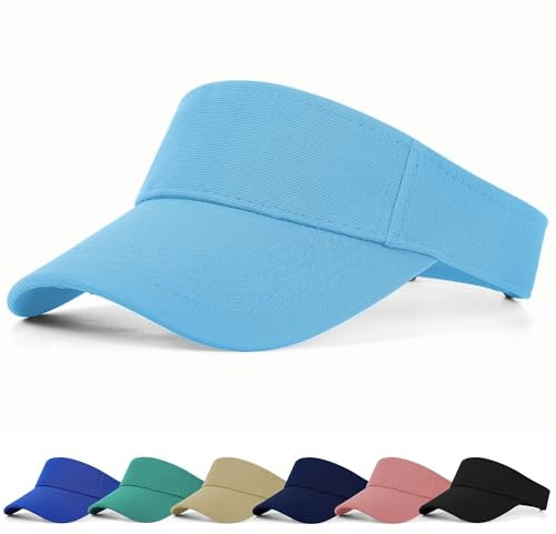 FCHUI Sun Visor Cap - Women Ponytail Baseball Cap for Women and Ladies, Long Peak Thicker Sweatband Adjustable Hat for Golf Cycling Fishing Tennis Running Jogging Visor Hats for Men (Light Blue)