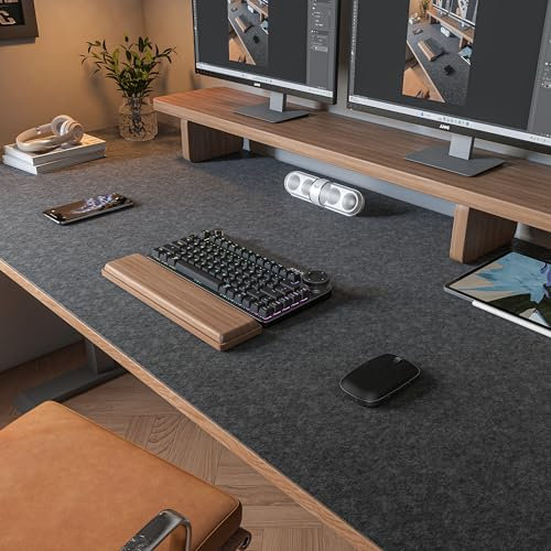 Large Felt Desk Mat,47.2x 23.6,Non-Slip Desk Pad for Office and Home,120x60cm Full Table Mouse Pad,Keyboard Mats for Desk,Desktop Protection(Dark Gray)