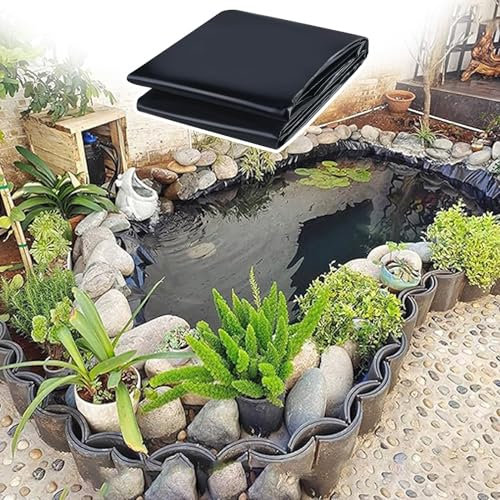 HDPE Teichfolie 2x2.0m 4x4.0m 6x8.0m 5x10.0m 6x12.0m Schwarz Teichplane Flexibel Teichmembran Fischteichfolie Dichtungsfolie Schwimmteich Folie Gartenteiche Baufolie Für Kleine Teiche(5x10.0M--16.4x32