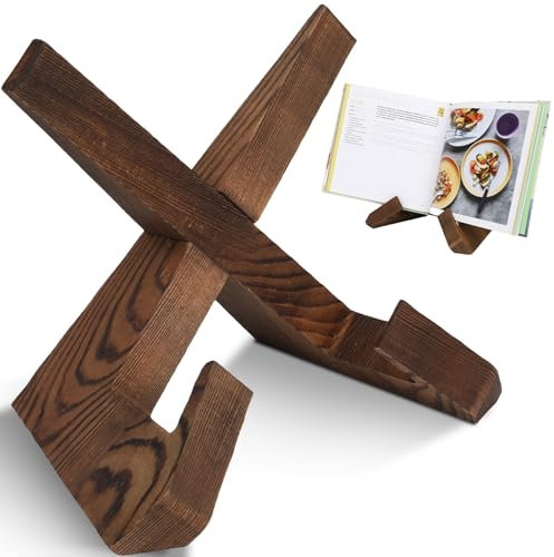 MARSIQU Kochbuchständer aus Holz – verstellbar, faltbar, rustikales Holz-Design, ideal für Küchenarbeitsplatten, Tablets, Rezeptbücher und Fotos für Hobbyköche und Kochliebhaber