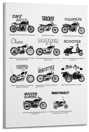 Vintage Motorcycle Poster Brat & Cafe Racer & Tracker & Scrambler & Bobber & Chopper Poster Decorative Painting Canvas Wall Posters And Art Picture Print Modern Family Bedroom Decor Posters 24x36inch(