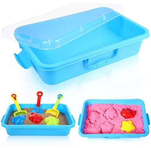Blosssound Bandeja sensorial portátil de 15 pulgadas con tapa, bandeja de arena de plástico con tapa, caja de arena de plástico, relleno de agua, arena, cuentas y más