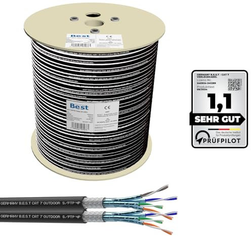 Germany B.e.s.t CAT 7 250M Duplex Erdkabel Netzwerkkabel Outdoorkabel LAN Kabel Ethernetkabel S/FTP 10 Gbit/s Kat 7 reines Kupfer PoE+ LSZH Datenkabel