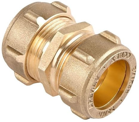 ODSUPPLIES 22mm Brass Compression Coupling (Pack of 1, For 22mm Copper/Plastic Pipes, With Olives, Maximum Pressure 16 Bar)