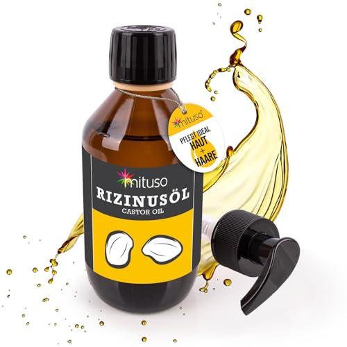 mituso Rizinusöl 250 ml - 100% reines kaltgepresstes Öl, nativ Ph. Eur., Wimpern Serum, Haaröl, natürliche Haarpflege