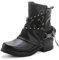 Pogolino Damen Stiefeletten Nieten Biker Boots mit Reißverschluß flach bequem Stiefel ST016 (ST107 Schwarz 40)